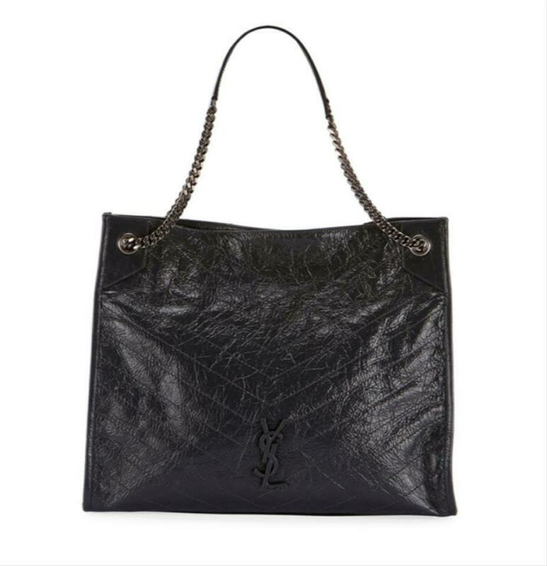 Saint Laurent Niki Large Crinkled Calf Shopper Black Leather Tote
