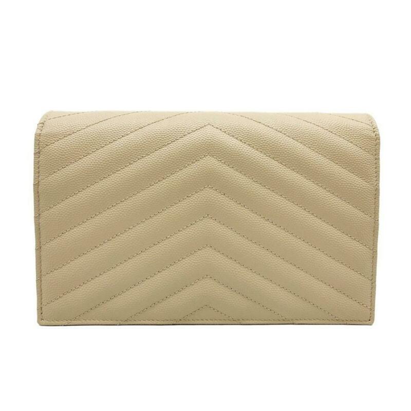 Saint Laurent Monogram Envelope Chain Wallet Small Poudre Beige Leather