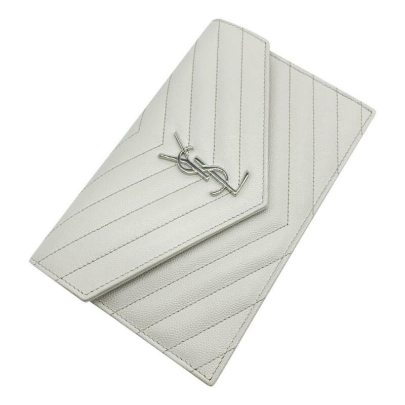 Saint Laurent Wallet Monogram Envelope Grain De Poudre Matelasse Chevron Chain