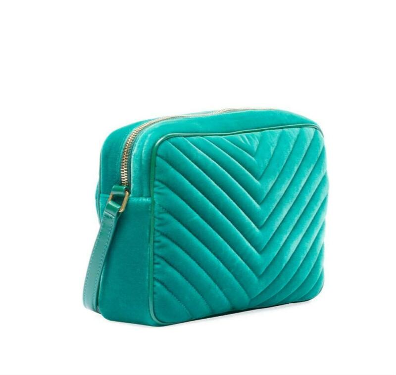 Saint Laurent Camera Lou Medium Ysl Monogram Quilted Green Velvet Cross Body Bag