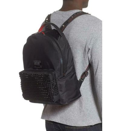 Christian Louboutin Spiked Backloubi Black Canvas Backpack