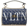 Valentino Garavani Medium Spike.it Vltn Logo Alt Blue Leather Shoulder Bag