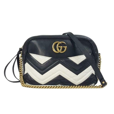 Gucci GG Chain Marmont Medium Zig Zag White Black Leather Shoulder Bag