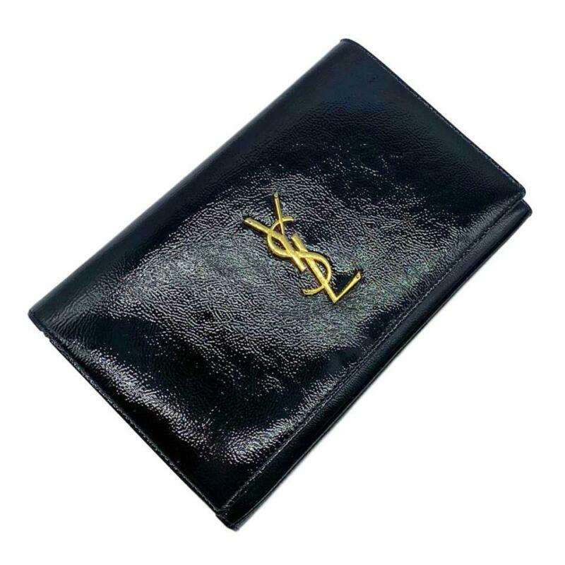 Saint Laurent Wallet on Chain Monogram Kate Calfskin Black Patent Leather Cross