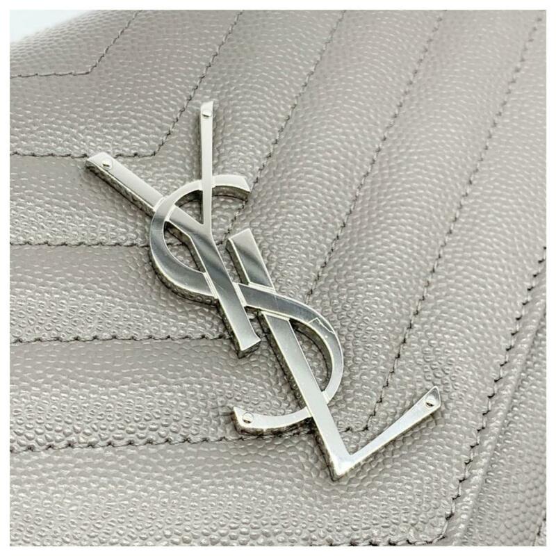 Saint Laurent Monogram Envelope Chain Wallet Medium Grey Leather Cross Body Bag