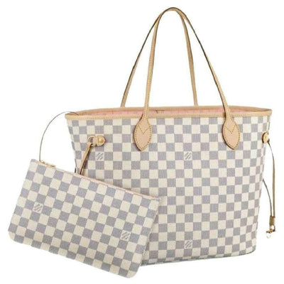 Louis Vuitton Neverfull Mm Rose Ballerine with Pouch 2019 White Damier Azur