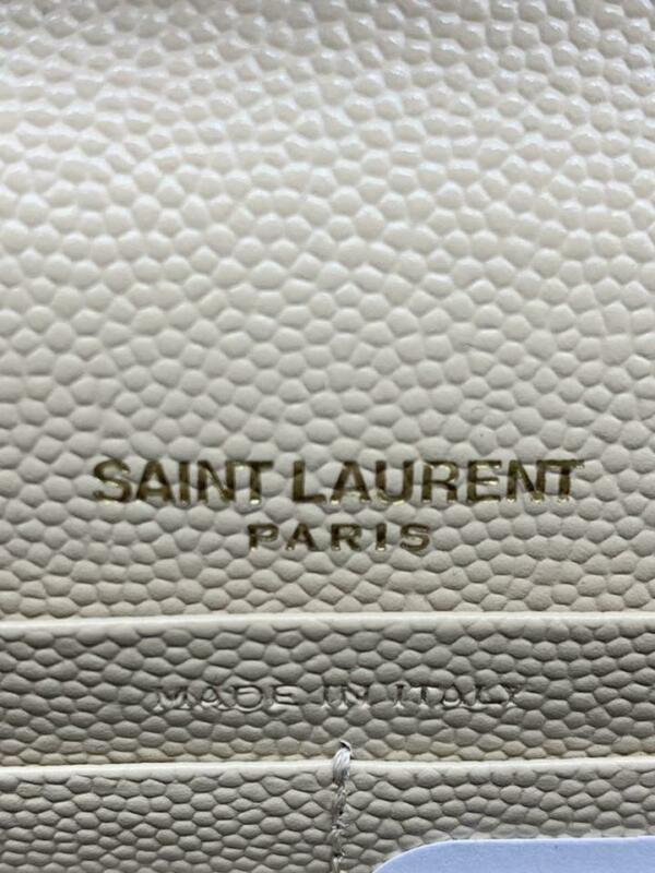 Saint Laurent Monogram Envelope Chain Wallet Small Poudre Beige Leather