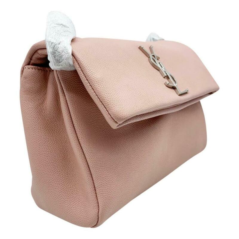 Saint Laurent Grain De Poudre Small West Hollywood Monogram Fold-over Pale Blush