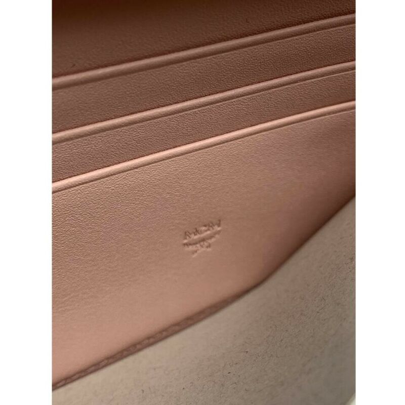 MCM Pink Logo-embossed Large Zip Light Wallet