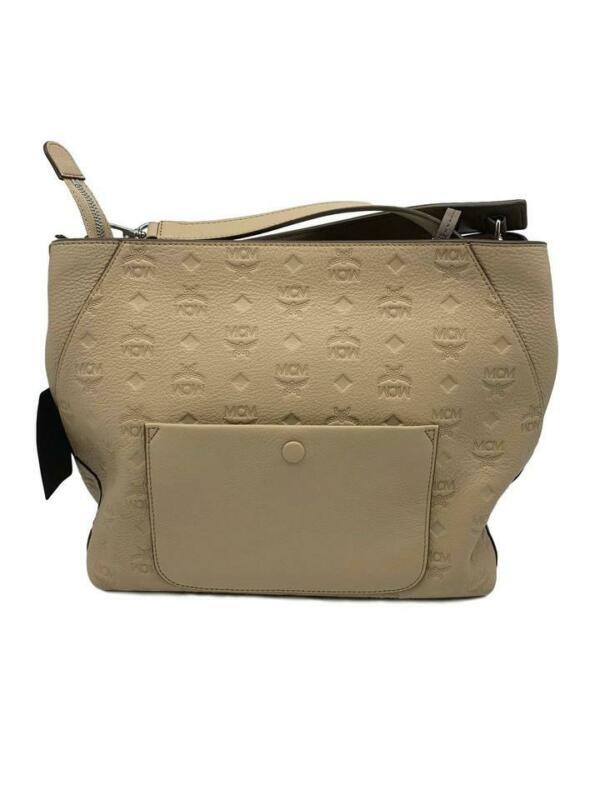 MCM Hobo Klara Monogrammed Beige Leather Shoulder Bag