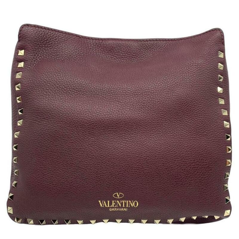 Valentino Hobo Small Rockstud Burgundy Leather Messenger Bag