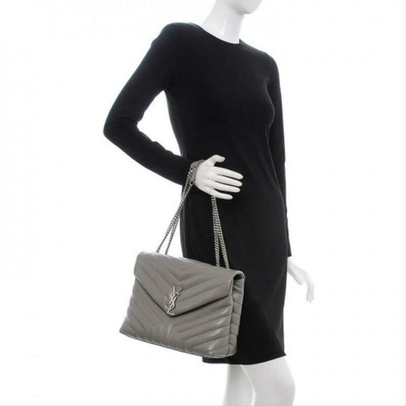 Saint Laurent Monogram Loulou Calfskin Matelasse Medium Monogram Chain Gray