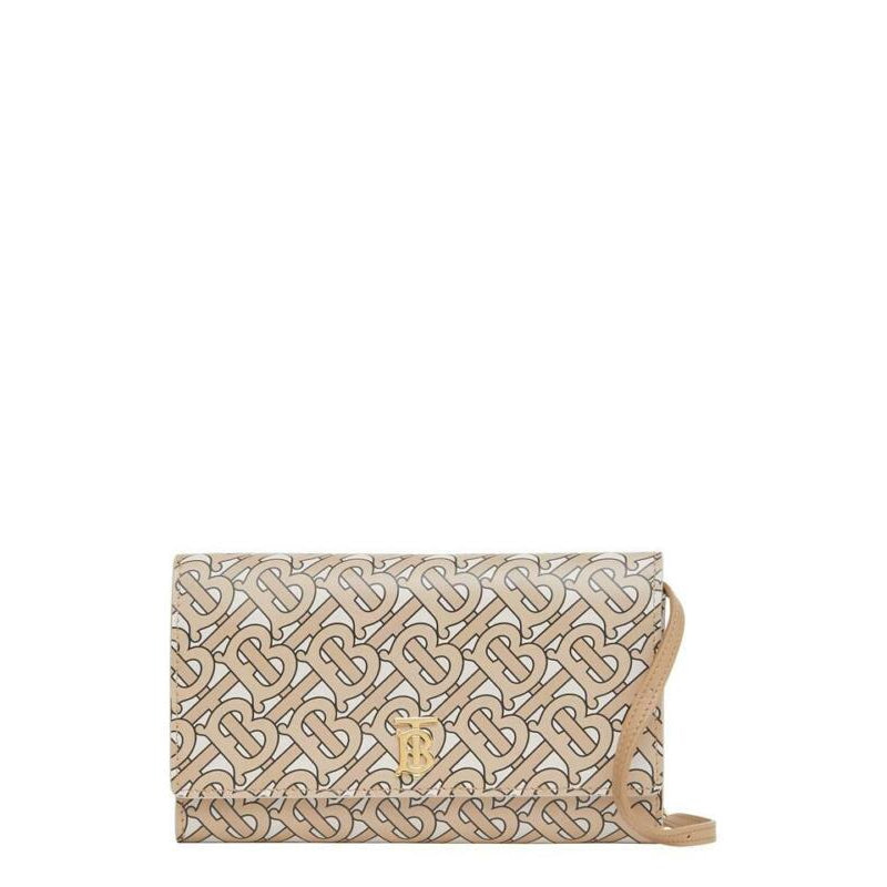 Burberry Hazelmere Logo Print Wallet Beige Leather Shoulder Bag