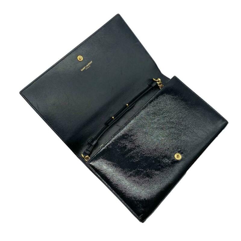 Saint Laurent Wallet on Chain Monogram Kate Calfskin Black Patent Leather Cross