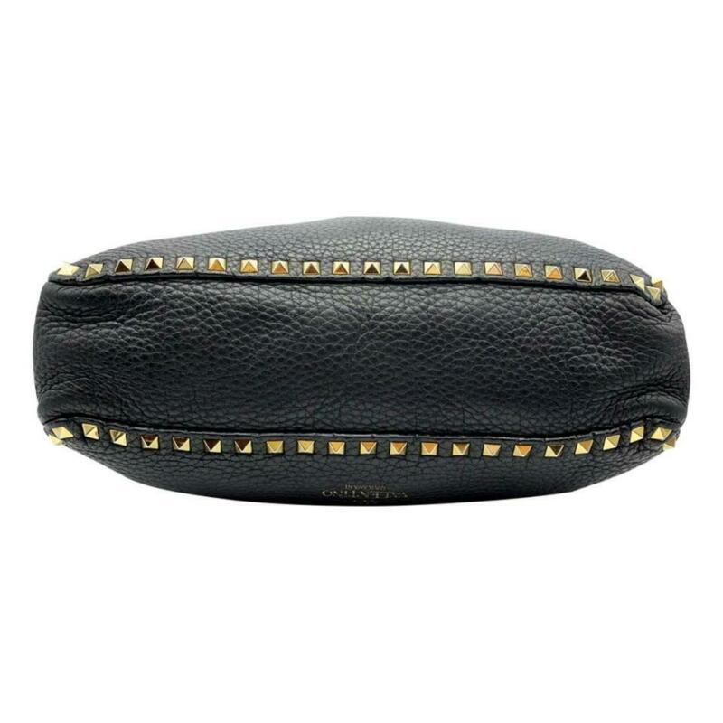 Valentino Pebbled Calfskin Rockstud Flip Lock Medium Black Leather Messenger Bag