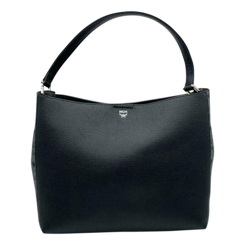 MCM Hobo Sarah Visetos Canvas Black Leather Shoulder Bag