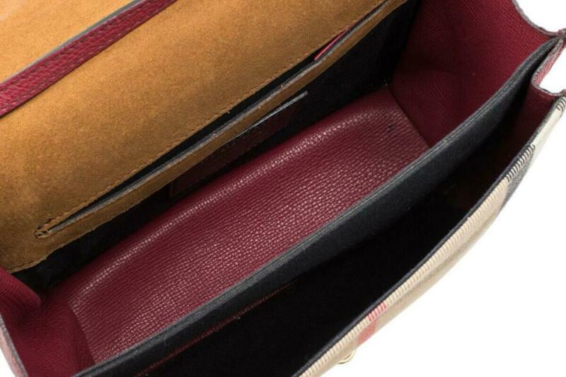 Burberry Small Macken House Check Red Leather Cross Body Bag