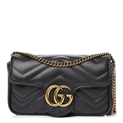Gucci Marmont Super Mini Gg Black Leather Cross Body Bag