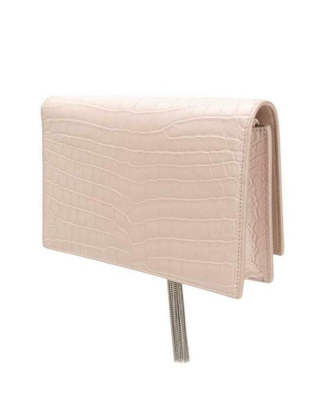 Saint Laurent Monogram Kate Chain Wallet Monogram Tassel Croc Pink Crocodile