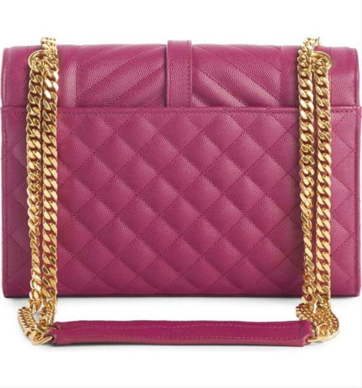Saint Laurent Monogram Envelope Medium Calfskin Deep Grape Pink Leather