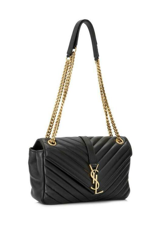 Saint Laurent Monogram Collège Medium Envelope Chain Black Leather Shoulder Bag