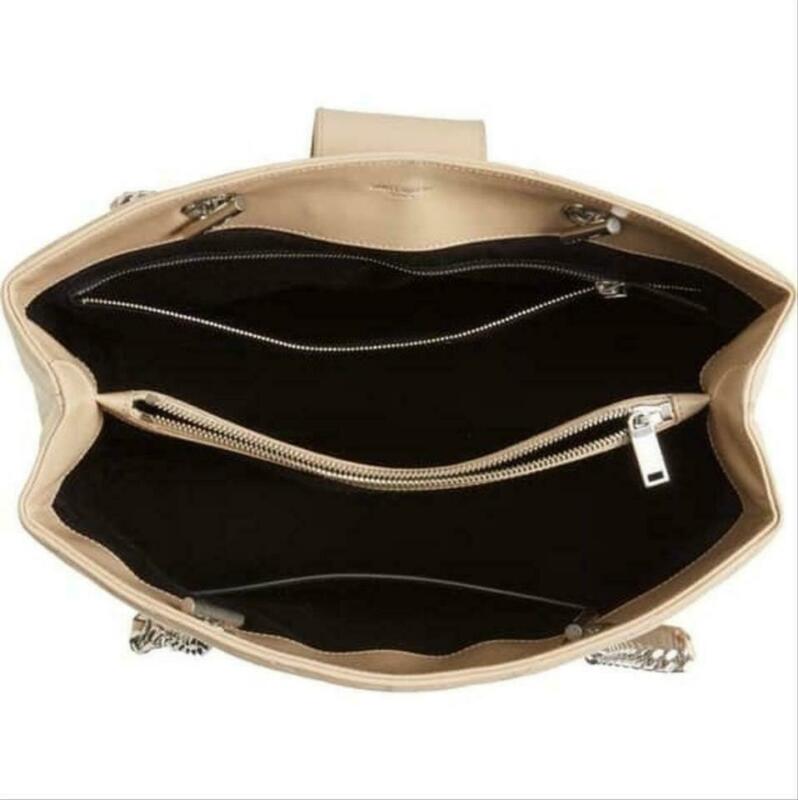 Saint Laurent Monogram Loulou Large Poudre Quilted Matelasse Chain Shopper Beige