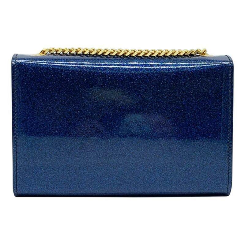 Saint Laurent Monogram Kate Shoulder Small Glitter Blue Patent Leather Crossbody