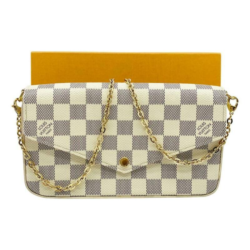 Louis Vuitton Pochette Felicie Chain Rose Ballerine White Damier Azur Canvas Cro