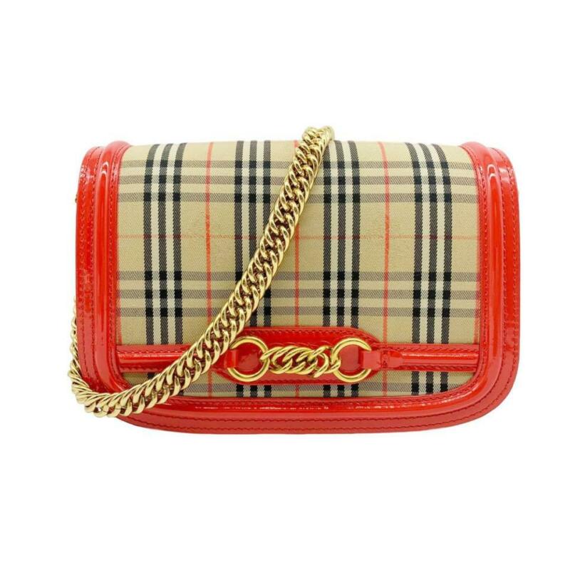 Burberry Crossbody Vintage Check Link Flap Brown Canvas Shoulder Bag