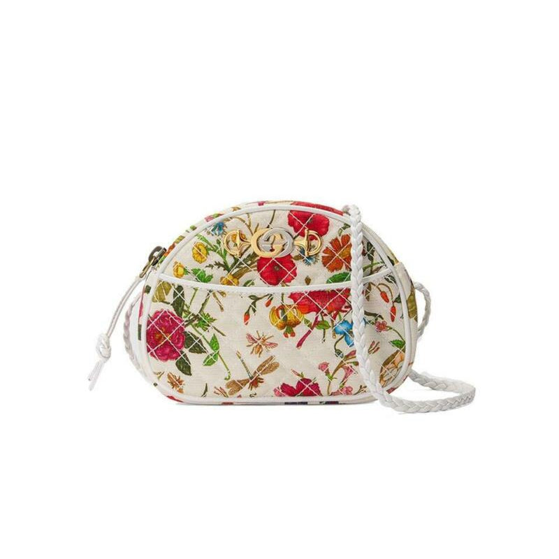 Gucci Ophidia Trapuntata Floral Mini White Canvas Cross Body Bag