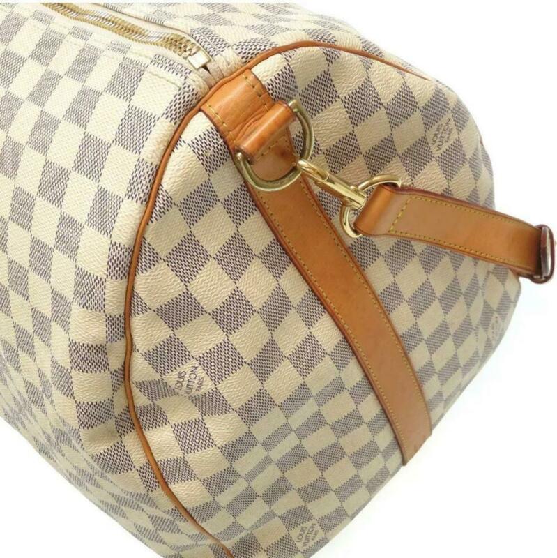 Louis Vuitton Keepall Bandouliere 55 Damier Azur White Coated Canvas Travel Bag