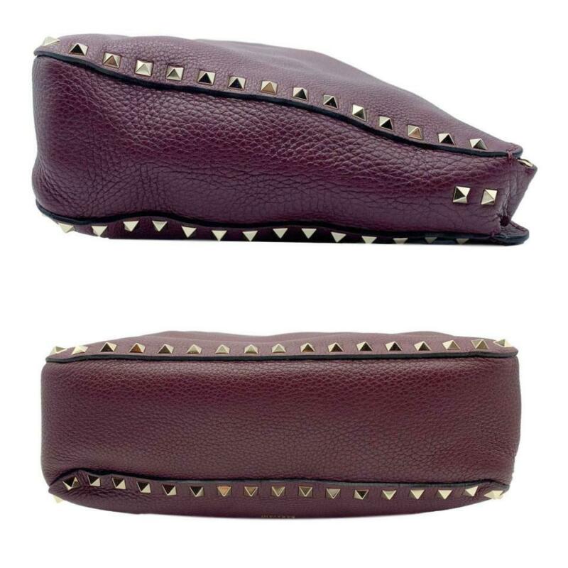Valentino Hobo Small Rockstud Burgundy Leather Messenger Bag