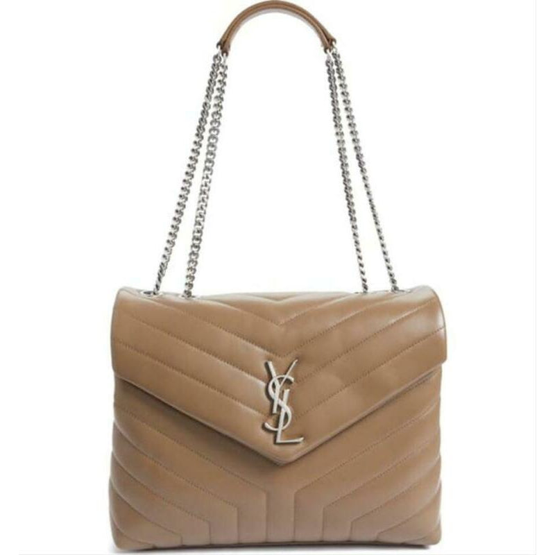 Saint Laurent Monogram Loulou Medium Deep Beige Calfskin Leather Shoulder Bag