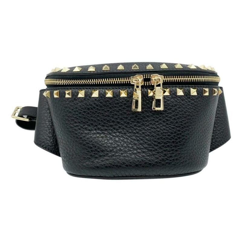 Valentino Belt Rockstud Black Leather Messenger Bag