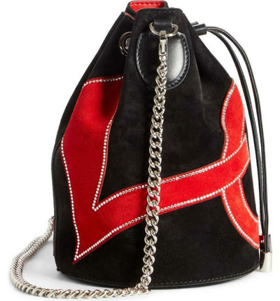 Christian Louboutin Bucket Marie Jane Love Black Suede Leather Shoulder Bag