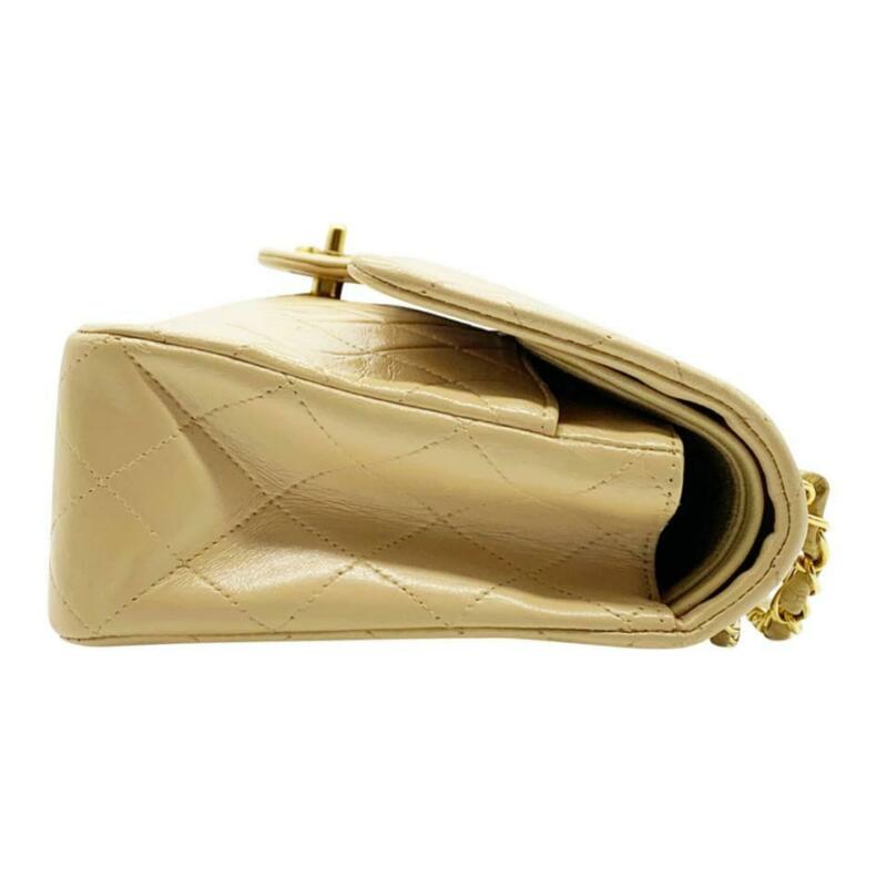 Chanel Double Flap Chain Vintage Medium Beige Lambskin Leather Shoulder Bag