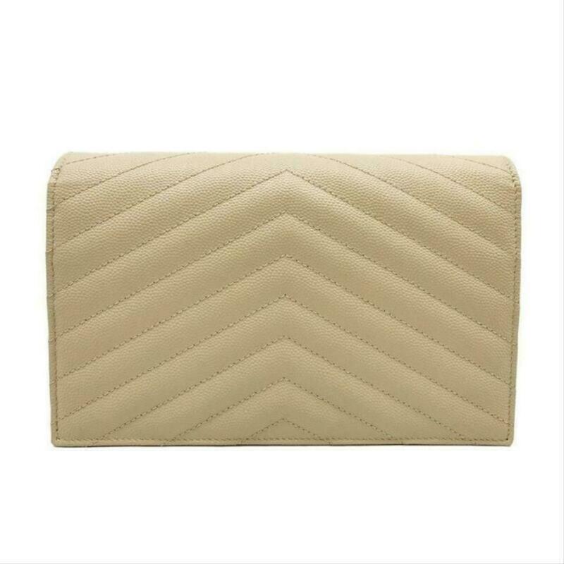 Saint Laurent Monogram Envelope Chain Wallet Small Poudre Beige Leather