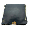Valentino Pebbled Calfskin Rockstud Flip Lock Medium Black Leather Messenger Bag
