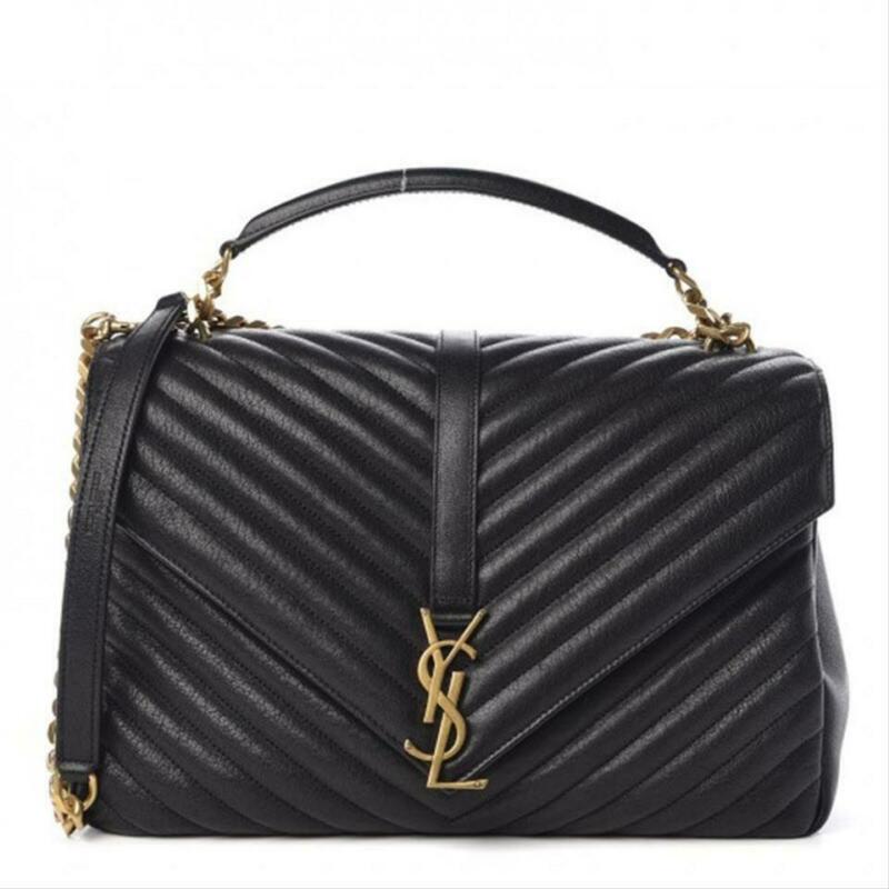Saint Laurent Matelasse Chevron Large College Monogram Satchel Black Sheepskin