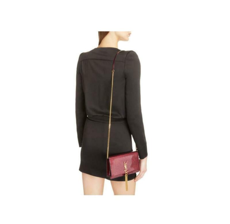 Saint Laurent Monogram Kate Chain Wallet New Chain Glitter Tassel Red Leather