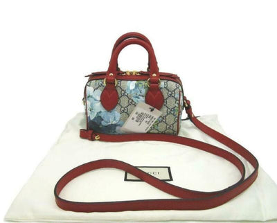 Gucci Boston Bloom Red Canvas Leather Cross Body Bag