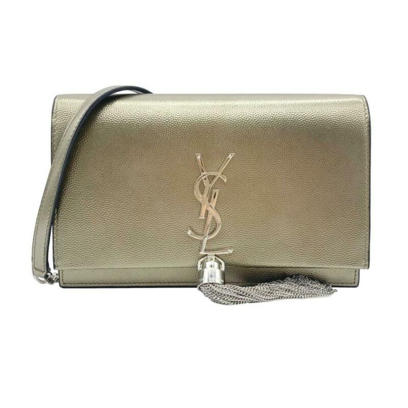 Saint Laurent Monogram Kate Tassel Metallic Monogram Silver Leather Cross Body
