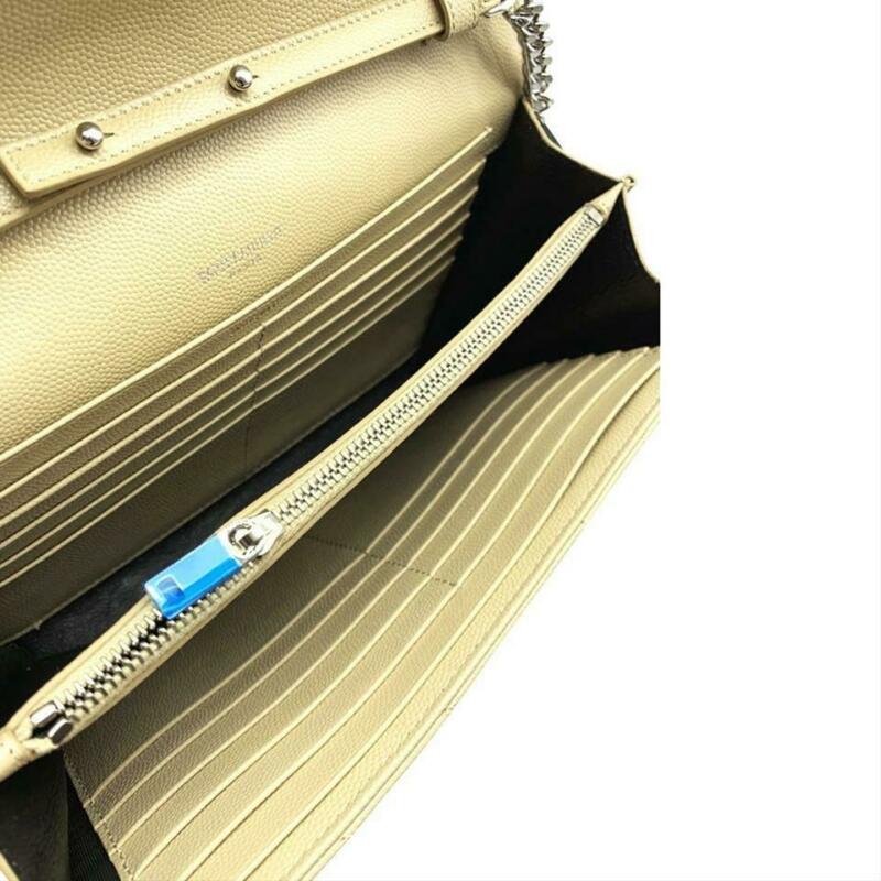 Saint Laurent Monogram Medium Wallet On A Chain Woc Beige Leather Cross Body Bag