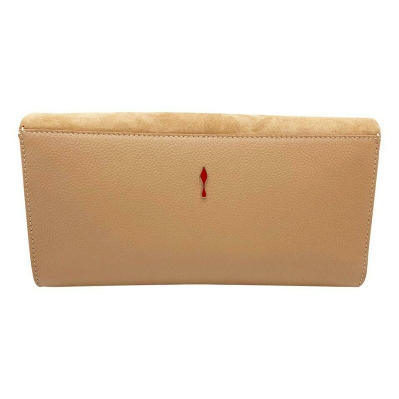 CHRISTIAN LOUBOUTIN Clutch Vero Dodat Velour Suede Beige Leather Shoulder Bag