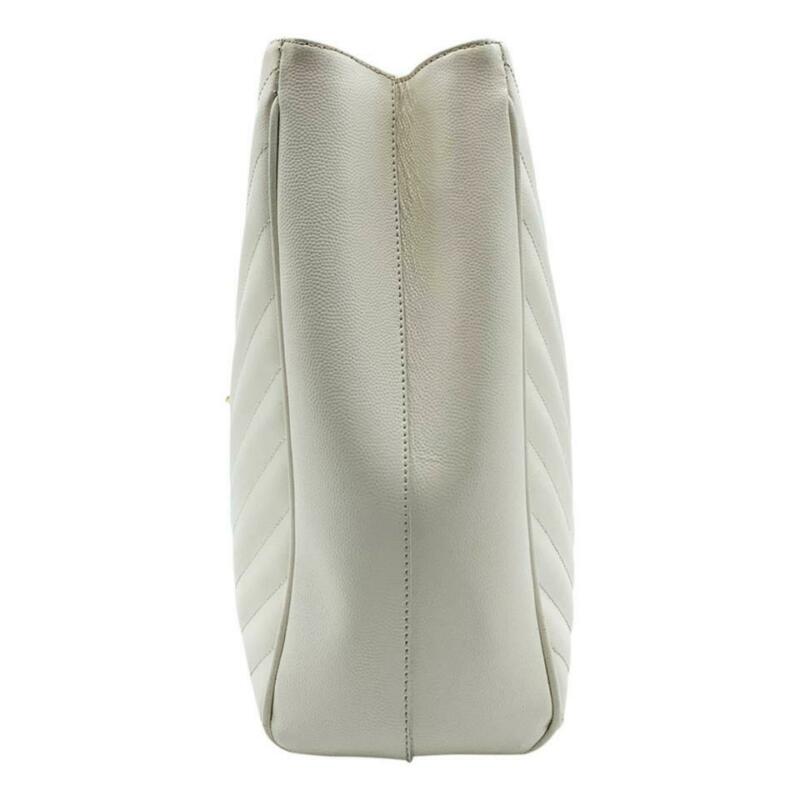 Saint Laurent Monogram Shopping Grain De Poudre Matelasse Chevron White Leather