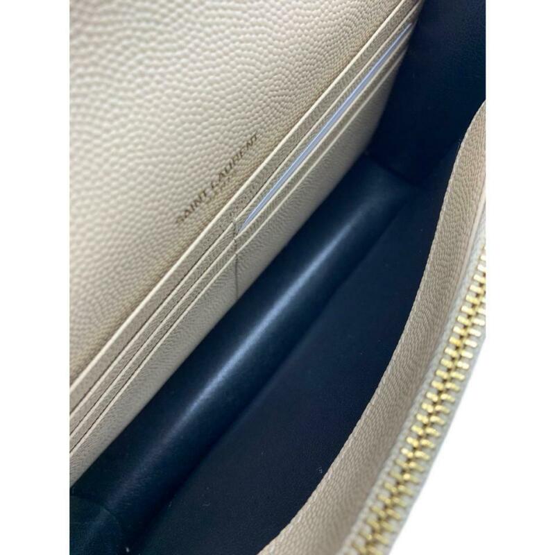 Saint Laurent Monogram Envelope Chain Wallet Small Poudre Beige Leather