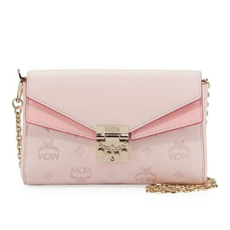 MCM Millie Monogrammed Pink Leather Cross Body Bag