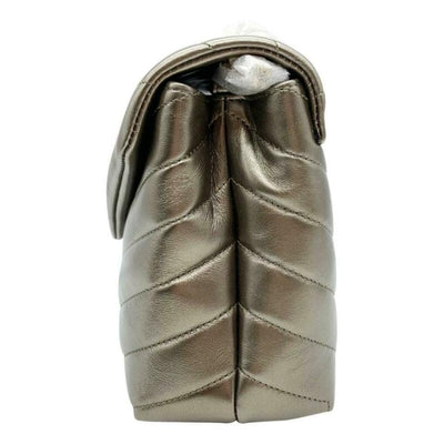 Saint Laurent Monogram Loulou Small Metallic Silver Leather Shoulder Bag