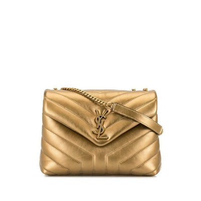 Saint Laurent Monogram Loulou Small Metallic Monogram Gold Leather Shoulder Bag