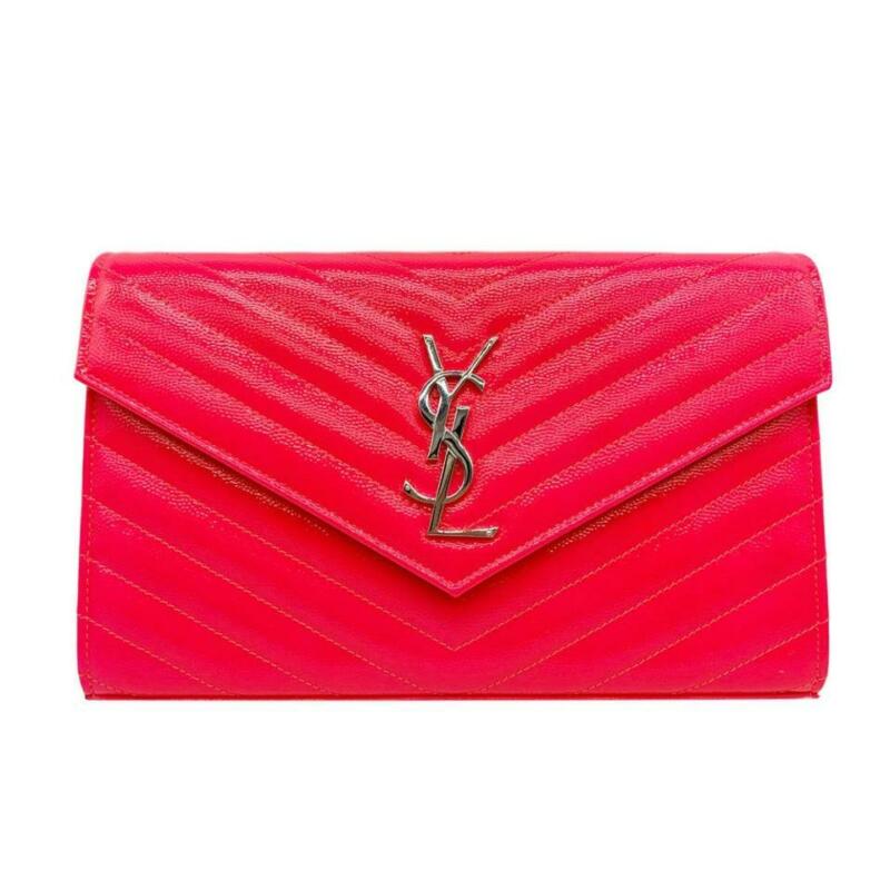 Saint Laurent Chain Wallet Medium Woc Neon Pink Patent Leather Cross Body Bag